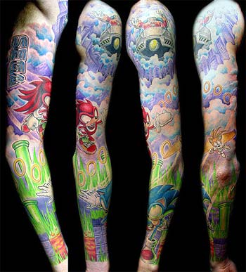 tattoo: sega-komplett-paket. sonic, tails, knuckles, das sega-logo, 
